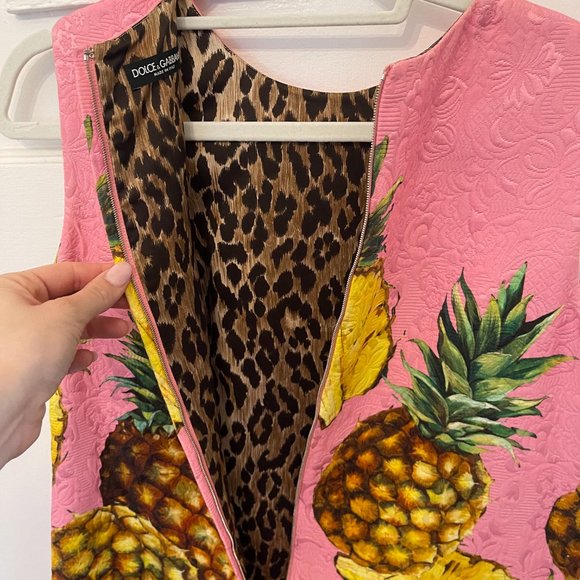 Dolce and Gabbana Pink Jacquard Pineapple Print Sleeveless Dress Large - Picture 3 of 5